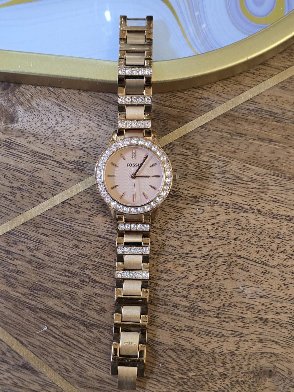 Fossil Rose Gold Tone Crystal Bracelet Watch